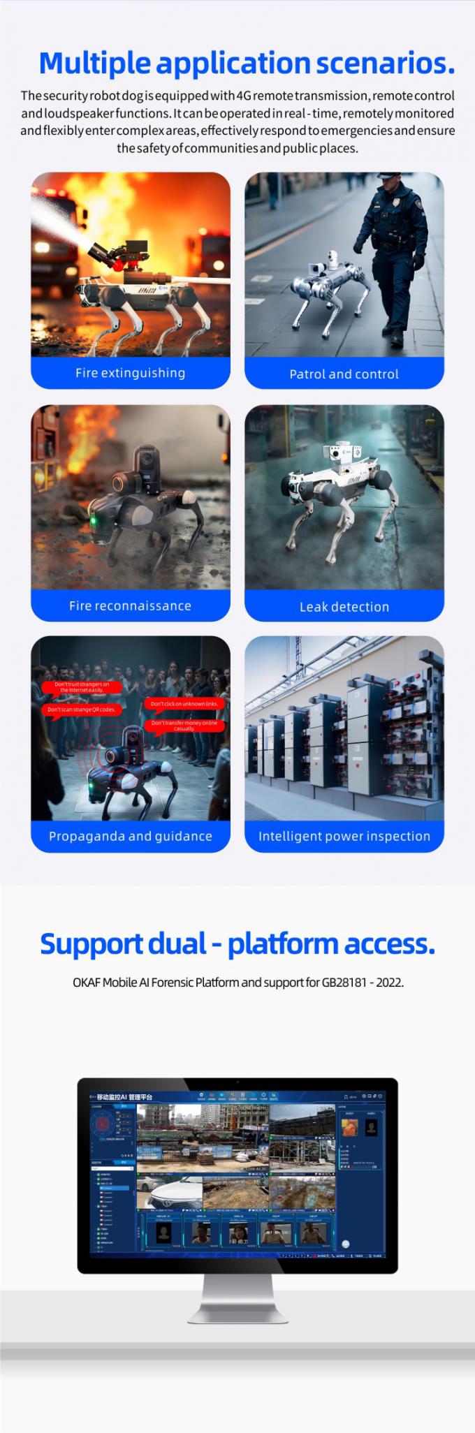 OKAF AI Παρακολούθηση αυτόνομο ρομπότ περιπολίας ασφαλείας βιομηχανικό ρομπότ φύλακα ρομπότ σκύλος έξυπνη ασφάλεια τετραπλάσιο ρομπότ 7