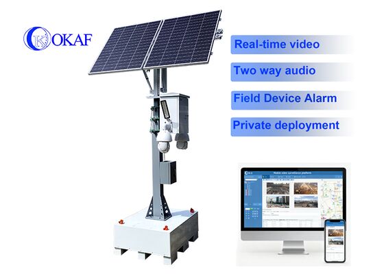 OkTower Self Powered Solar CCTV Surveillance Tower with Hand Crank Telescopic Is Support 4G Starlink Remote Video